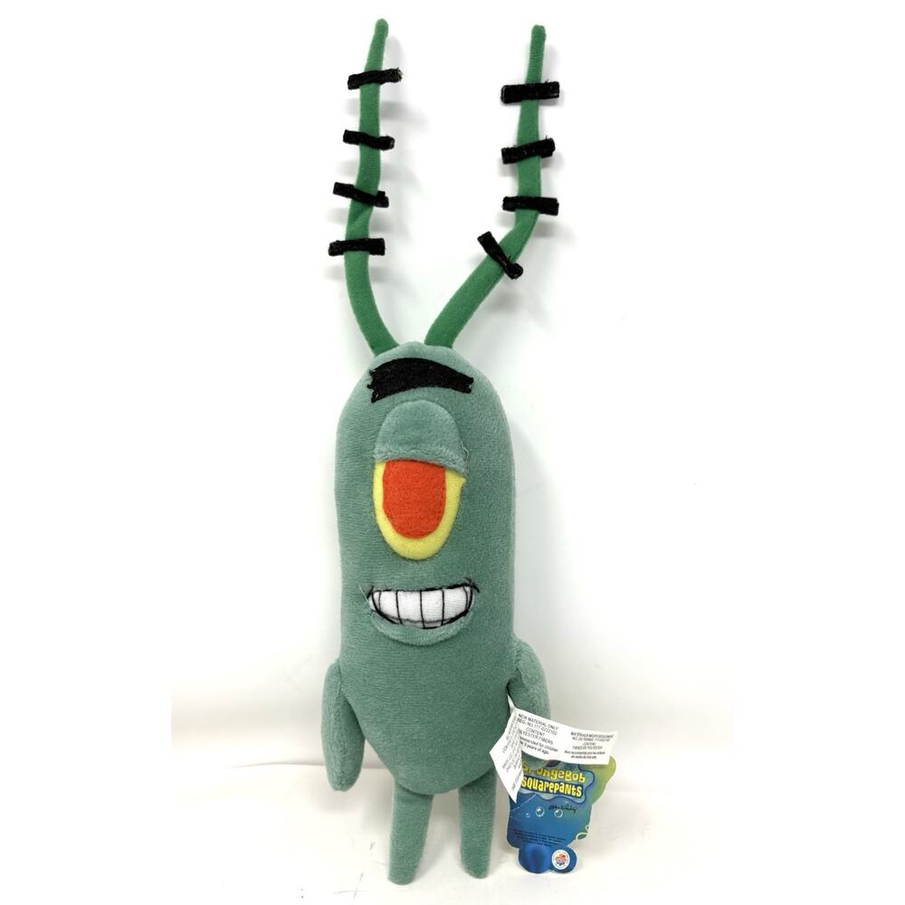 Vintage Stuffed Plush Plankton Spongebob Squarepants 15” 2003 Bendable Antennae